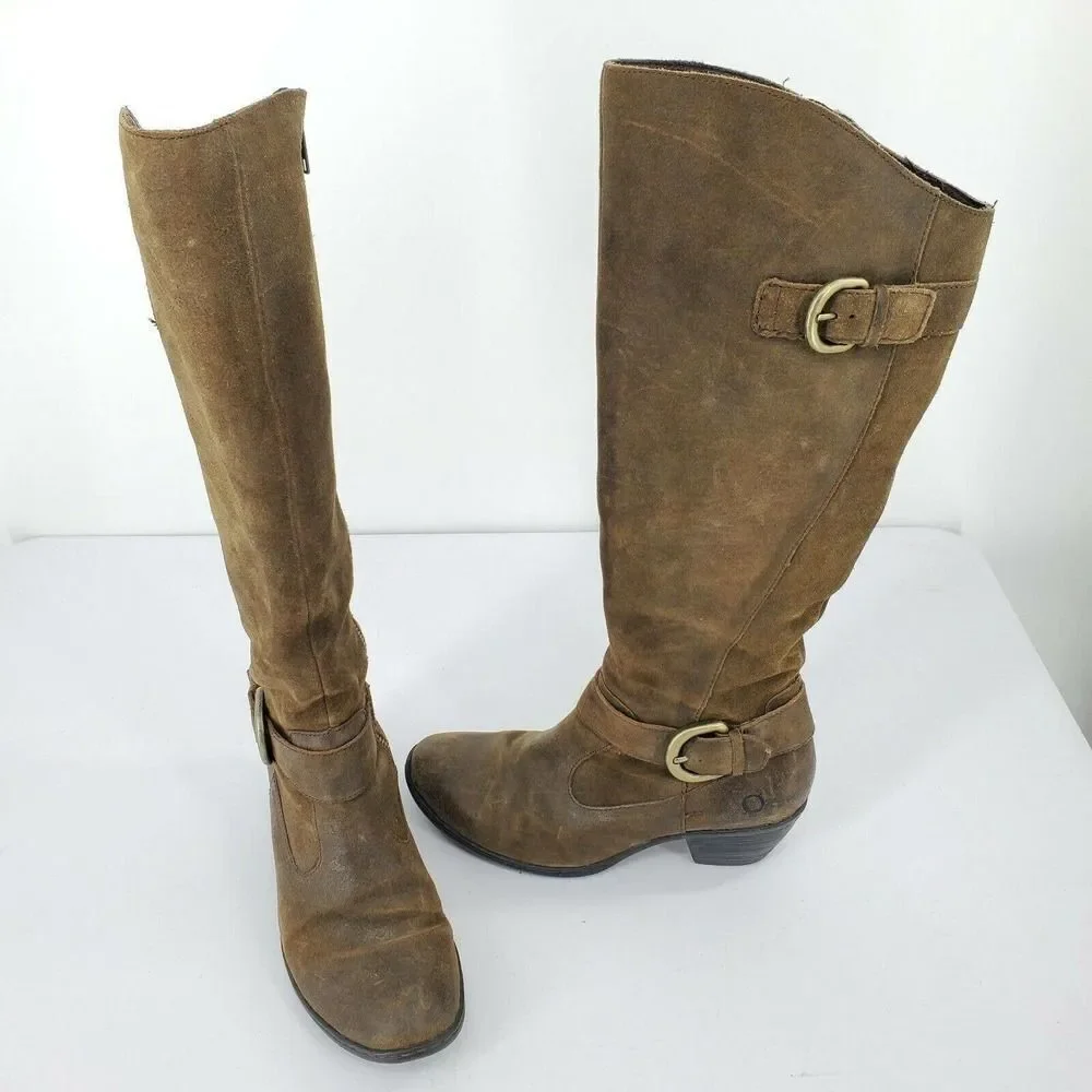 BORN KYLLI Tall Leather Distressed Suede Boots Tobacco 7